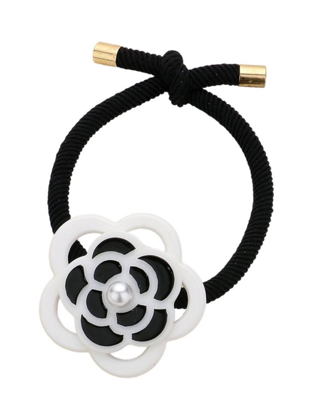 Camillia Flower Stretchable Hair Tie (Black or White) - Picture 4 of 4